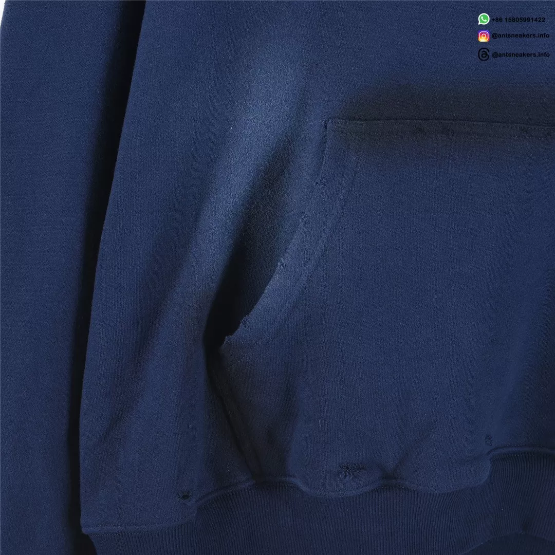 Balenciaga Classic Cracked Print Hoodie | Blue & Yellow Distressed Logo Pullover