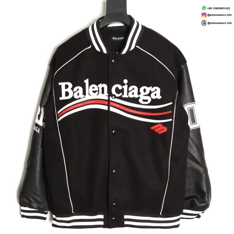 Balenciaga PARS Varsity Baseball Jacket | 24SS Leather-Sleeved Luxury Streetwear