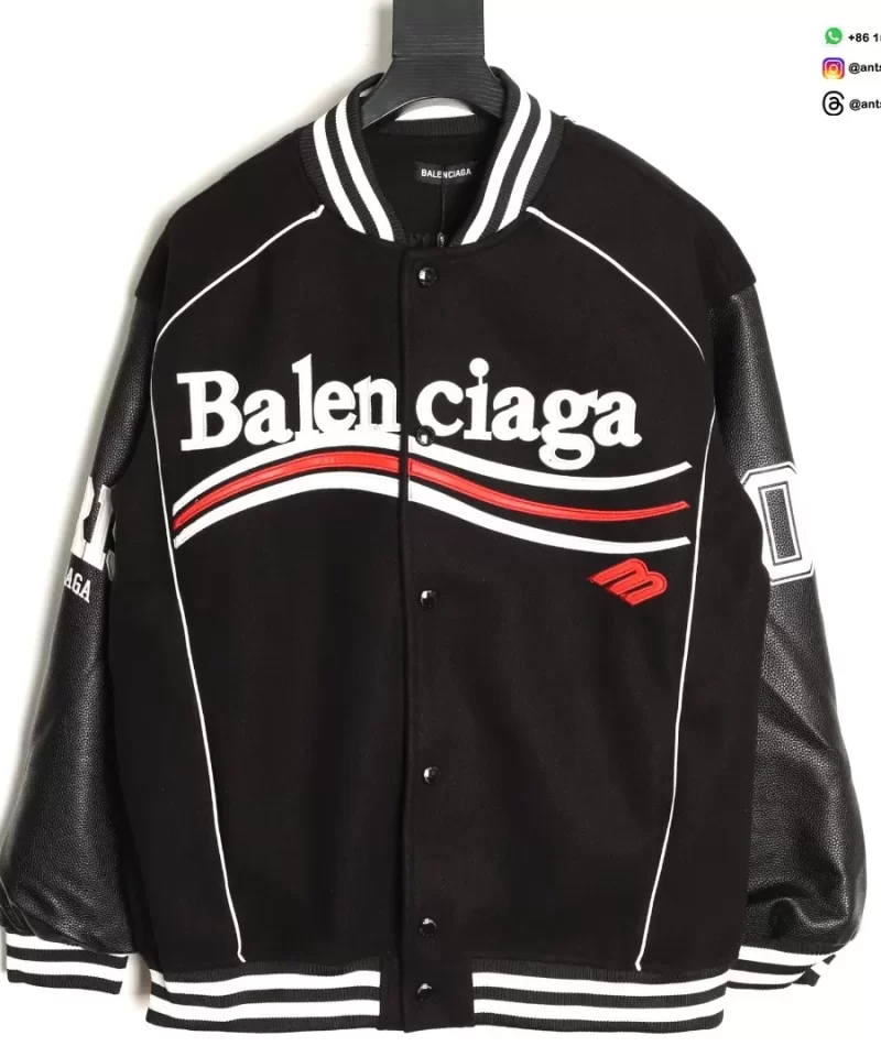 Balenciaga PARS Varsity Baseball Jacket | 24SS Leather-Sleeved Luxury Streetwear