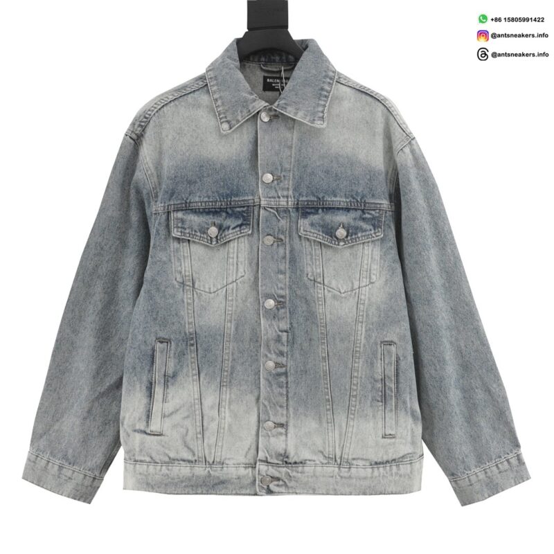 Balenciaga Spray-Paint Logo Washed Denim Jacket – 25FW Streetwear Collection