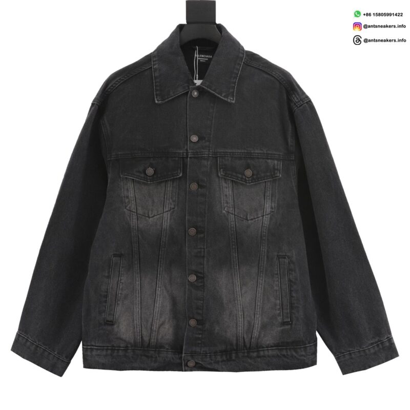 Balenciaga Spray Print Washed Denim Jacket | Unisex Streetwear Outerwear