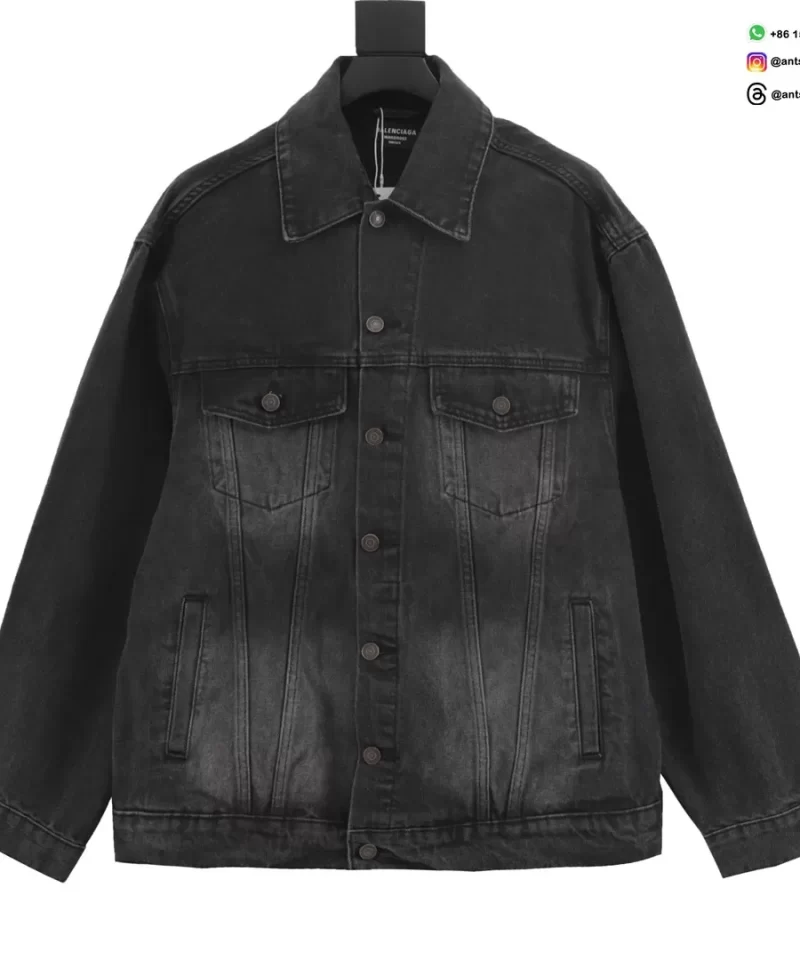 Balenciaga Spray Print Washed Denim Jacket | Unisex Streetwear Outerwear