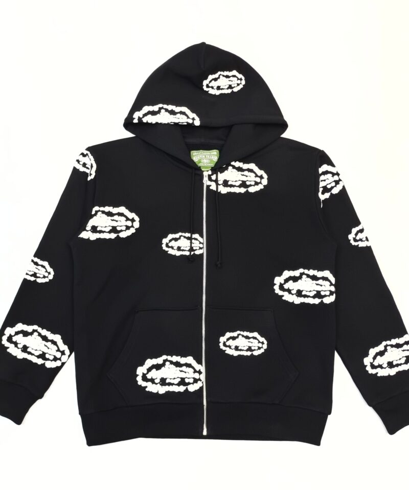 Denim Tears Black Cloud Print Zip Hoodie | 400g Heavy Cotton Fleece | Luxury Streetwear 2025