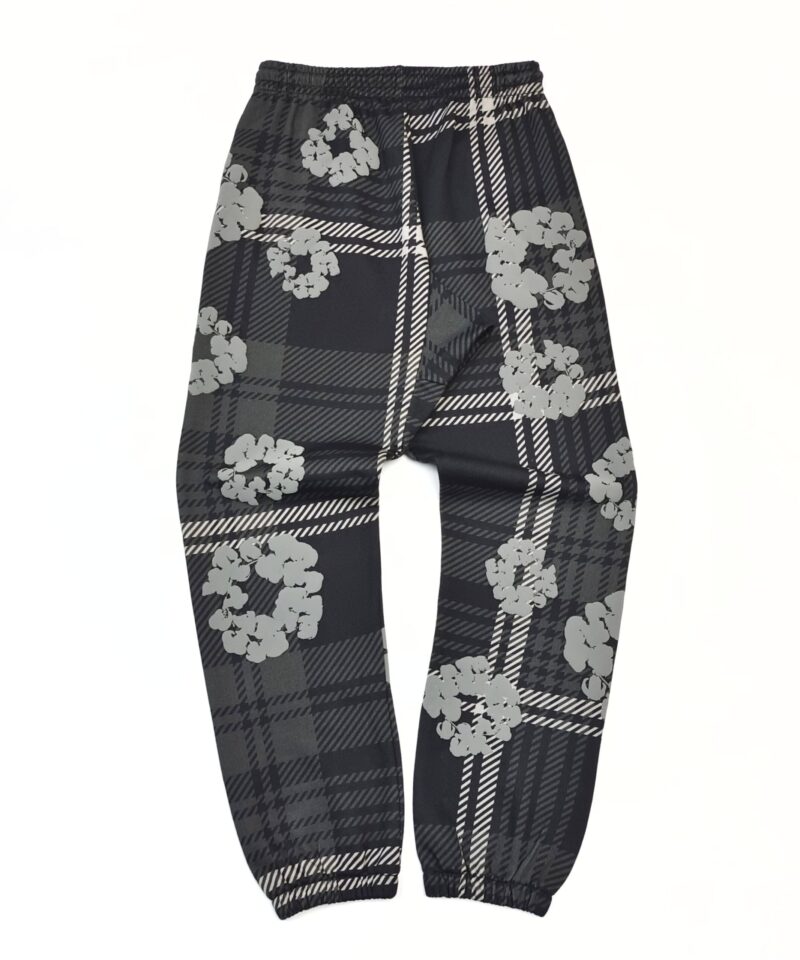 Denim Tears Gray Plaid Floral Sweatpants | 400g Cotton Fleece Joggers | Premium Streetwear Collection