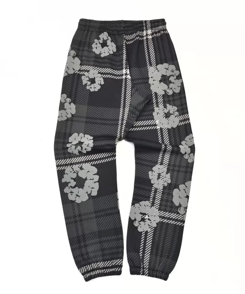 Denim Tears Gray Plaid Floral Sweatpants | 400g Cotton Fleece Joggers | Premium Streetwear Collection
