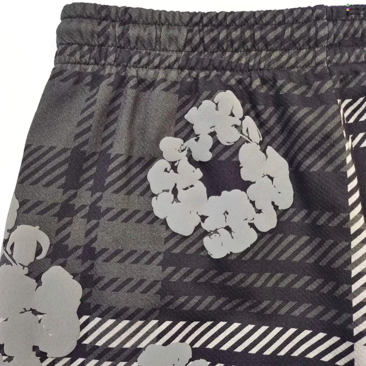 Denim Tears Gray Plaid Floral Sweatpants | 400g Cotton Fleece Joggers | Premium Streetwear Collection