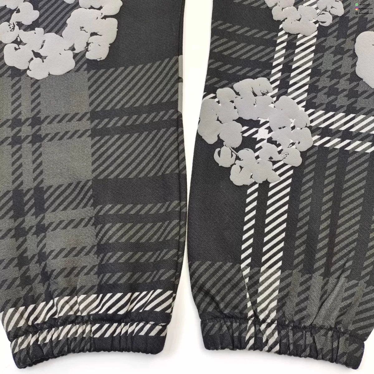 Denim Tears Gray Plaid Floral Sweatpants | 400g Cotton Fleece Joggers | Premium Streetwear Collection