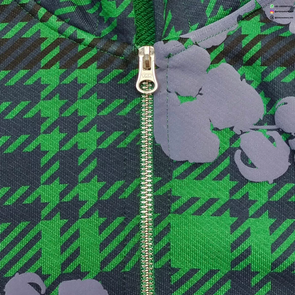 Denim Tears Green Plaid Floral Hoodie | 400g Cotton Zip-Up Sweatshirt | Streetwear 2025 Collection
