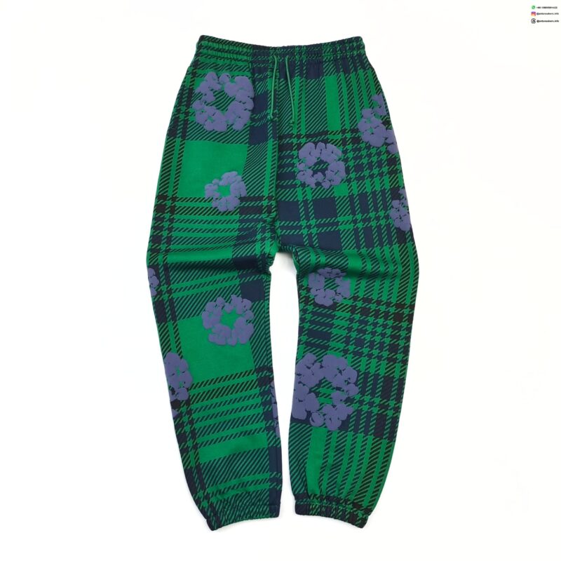 Denim Tears Green Plaid Floral Sweatpants | 400g Cotton Fleece Joggers | Streetwear Luxury Collection