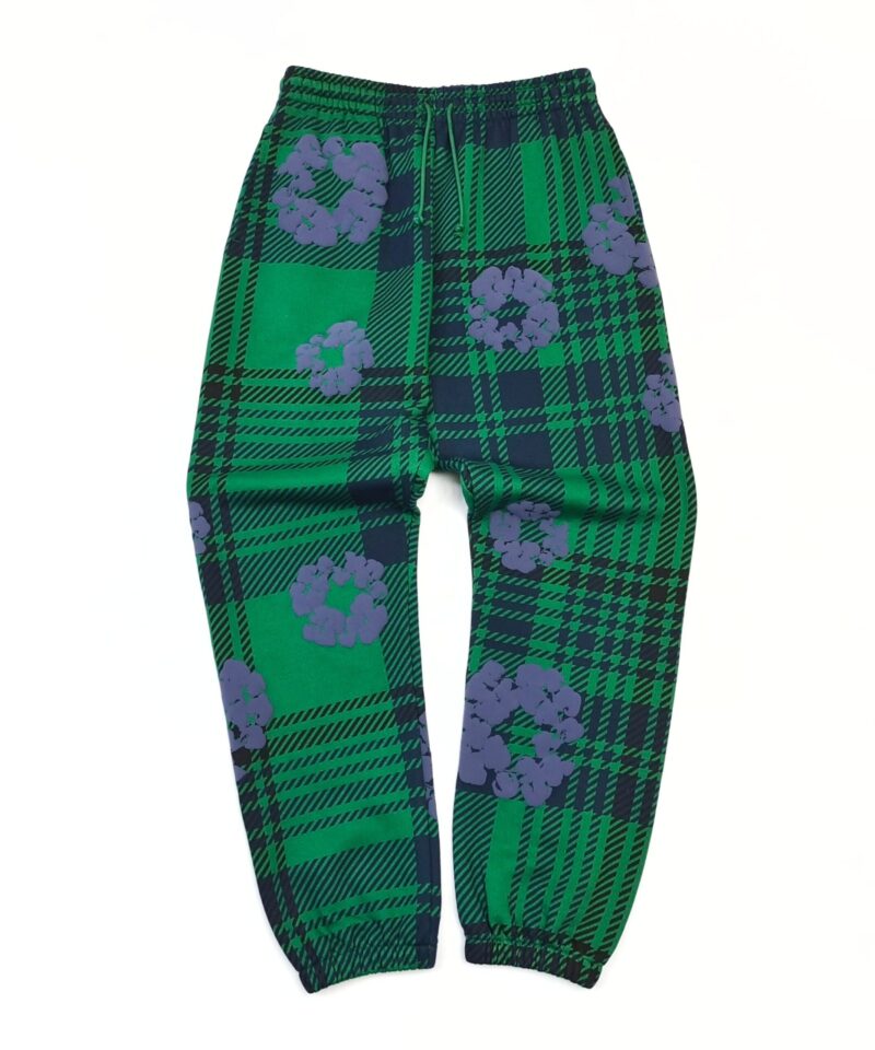 Denim Tears Green Plaid Floral Sweatpants | 400g Cotton Fleece Joggers | Streetwear Luxury Collection