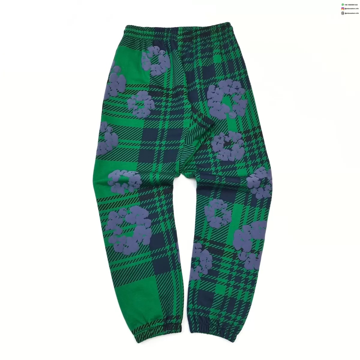 Denim Tears Green Plaid Floral Sweatpants | 400g Cotton Fleece Joggers | Streetwear Luxury Collection