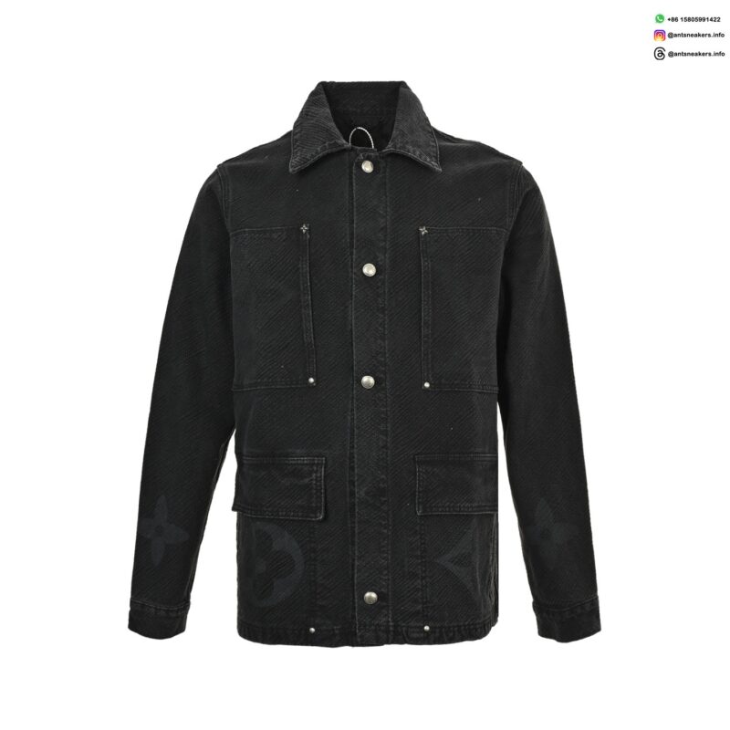 Louis Vuitton Monogram Embossed Denim Jacket | Classic LV Tonal Pattern Casual Outerwear