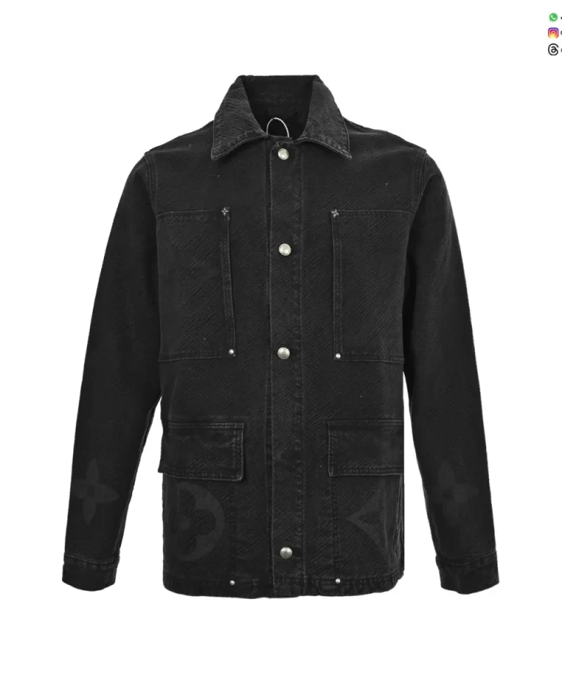 Louis Vuitton Monogram Embossed Denim Jacket | Classic LV Tonal Pattern Casual Outerwear