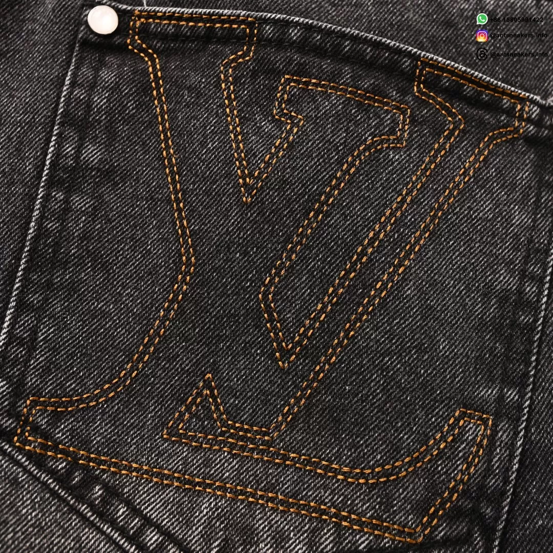 Louis Vuitton Sand-Washed Embroidered Denim Jeans | Premium Vintage Straight Fit
