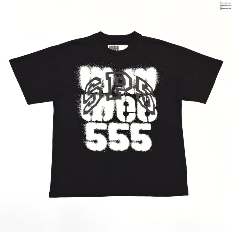 Sp5der Black 555 Graphic Tee | 240g Premium Cotton T-Shirt | Streetwear Essentials 2025