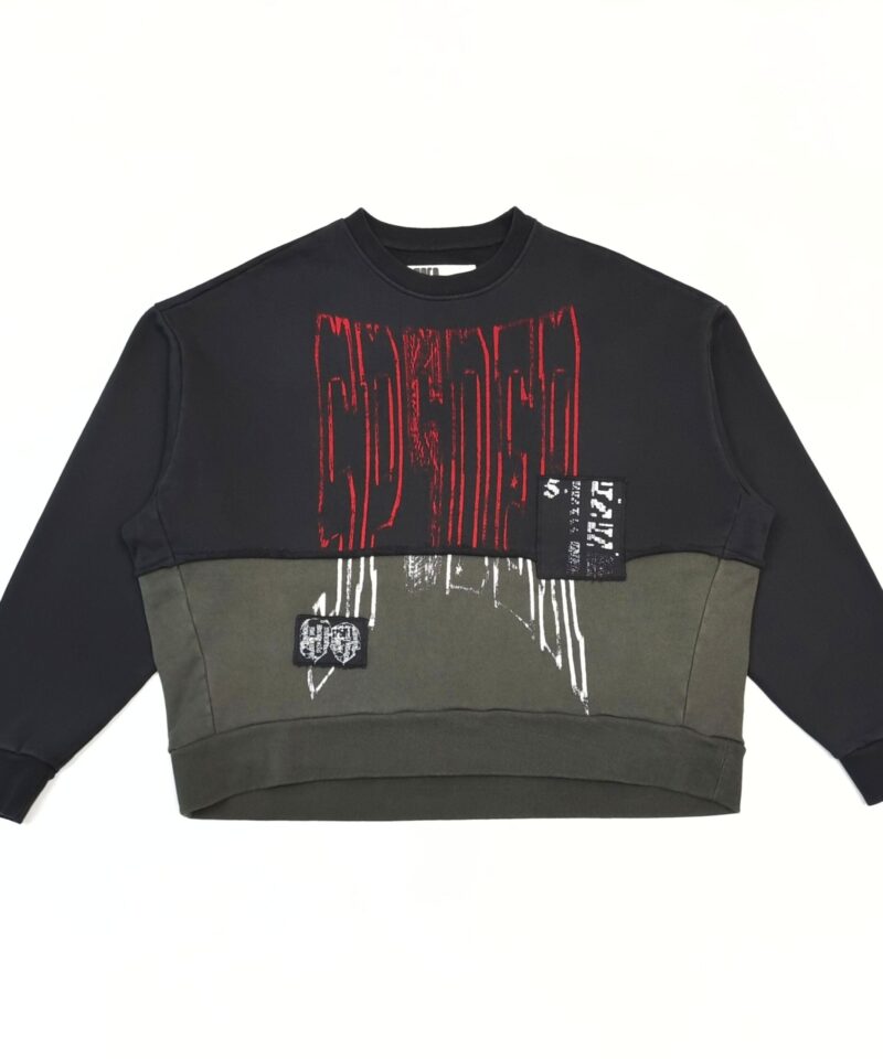 Sp5der Black and Gray Patchwork Crewneck Sweatshirt | 420g Heavy Cotton Fleece | Streetwear Essentials 2025
