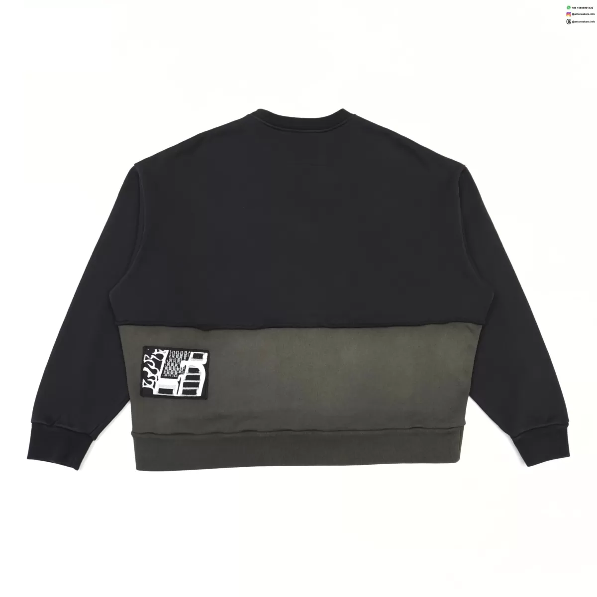 Sp5der Black and Gray Patchwork Crewneck Sweatshirt | 420g Heavy Cotton Fleece | Streetwear Essentials 2025