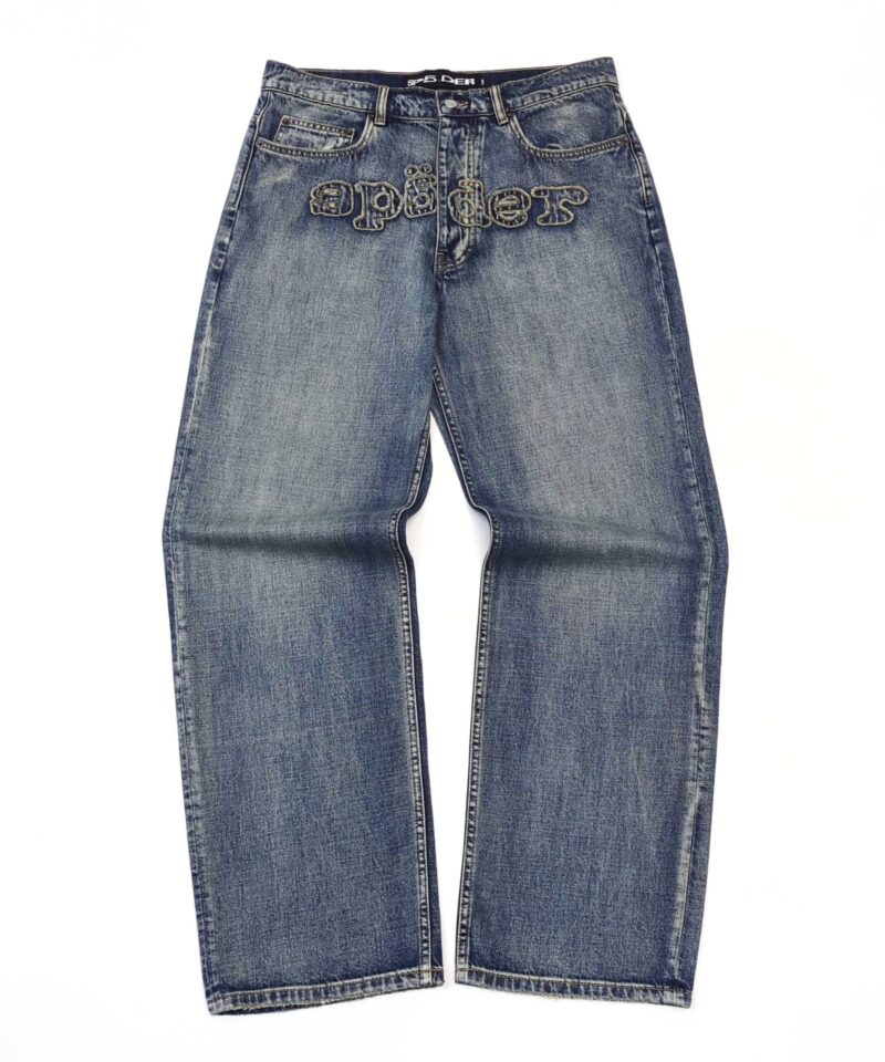 Sp5der Denim Workwear Jeans | Vintage Washed Embroidered Denim Pants | Streetwear Collection 2025