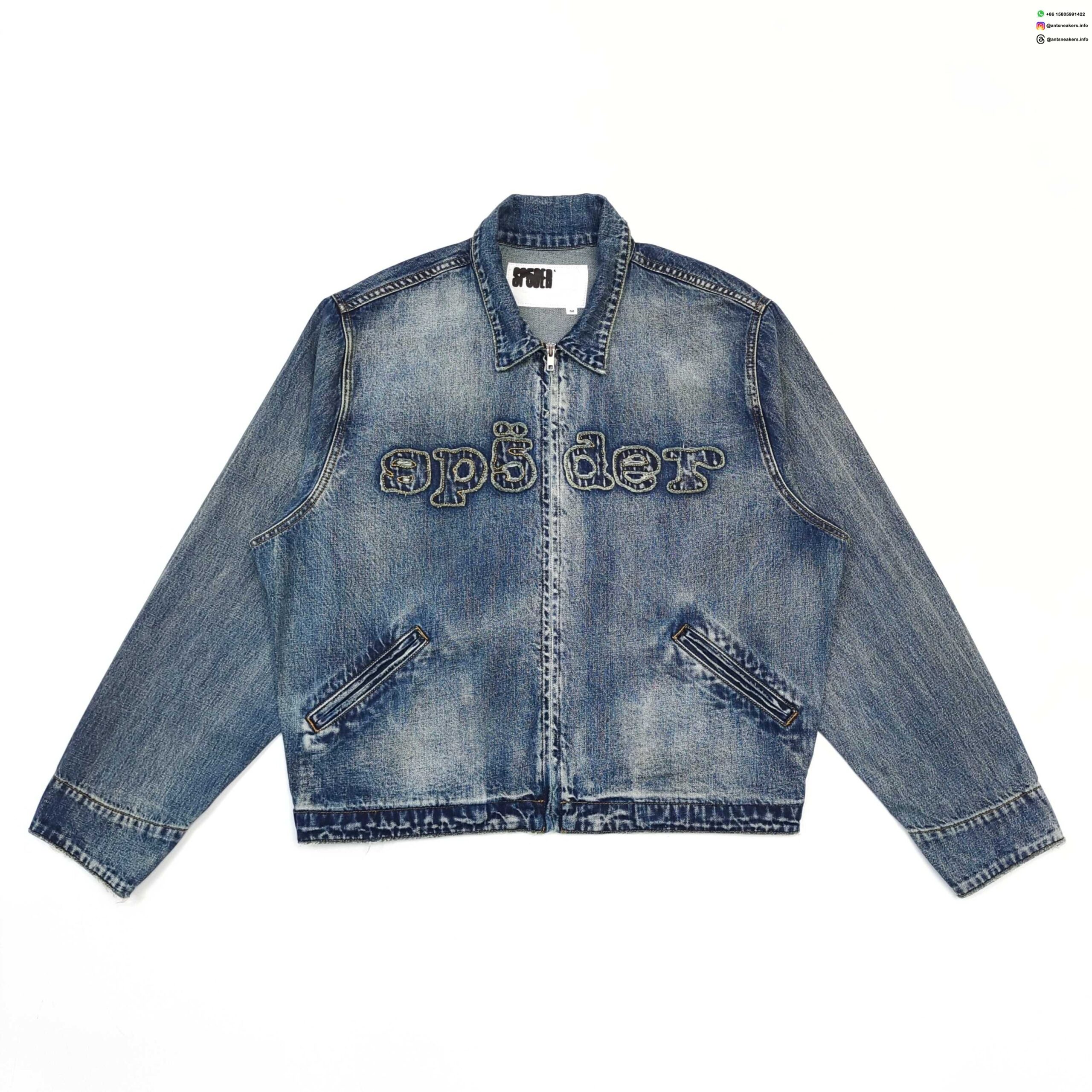 Sp5der Denim Workwear Zip Jacket | Vintage Washed Embroidered Denim | Streetwear Collection 2025