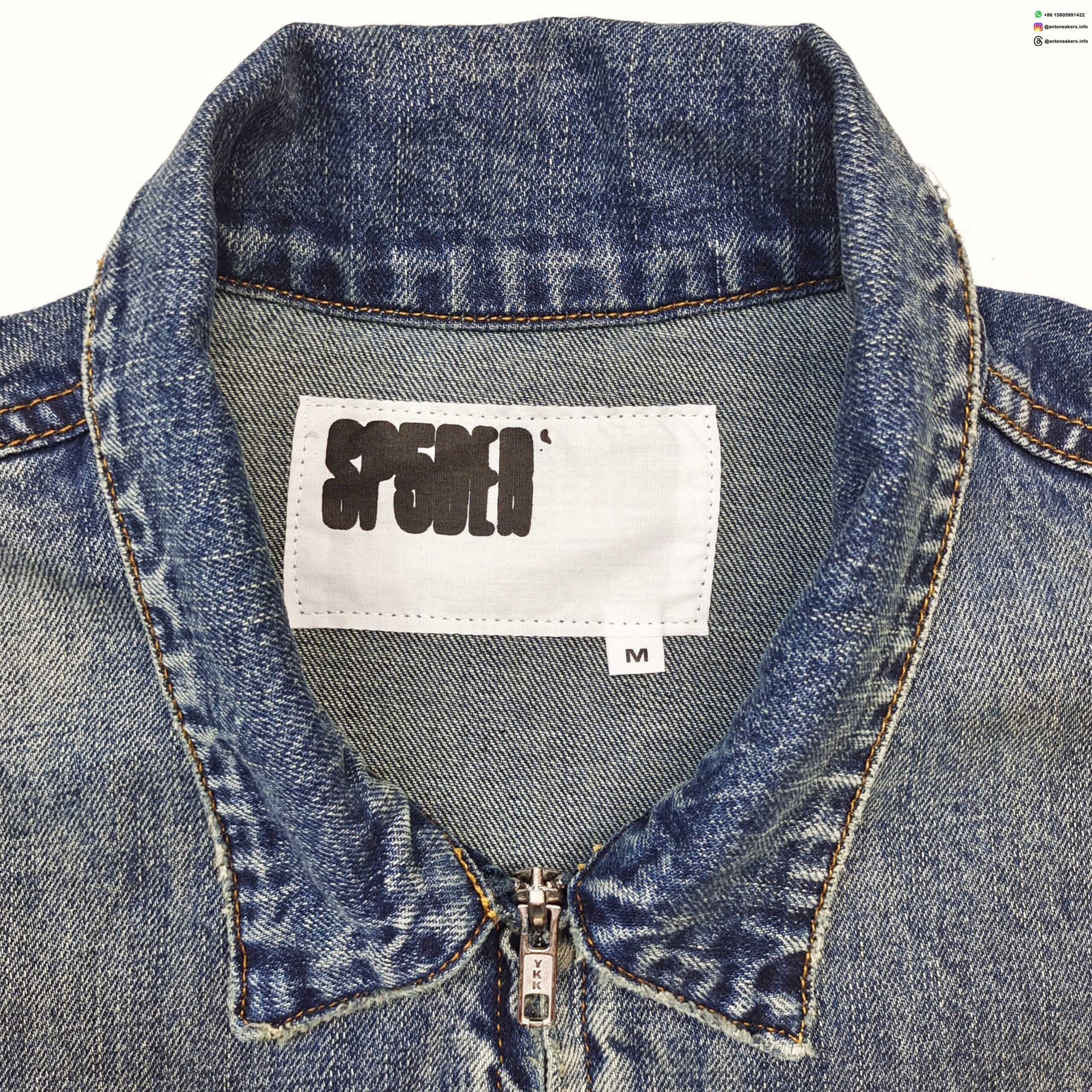 Sp5der Denim Workwear Zip Jacket | Vintage Washed Embroidered Denim | Streetwear Collection 2025