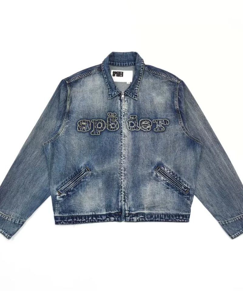 Sp5der Denim Workwear Zip Jacket | Vintage Washed Embroidered Denim | Streetwear Collection 2025