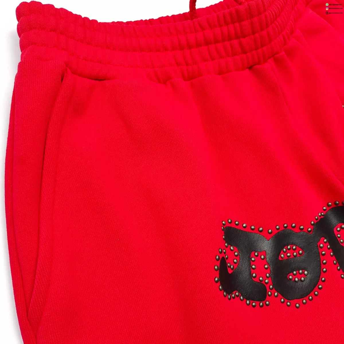 Sp5der Red Rhinestone Shorts | 450g Heavy Fleece Streetwear | Summer 2025 Collection