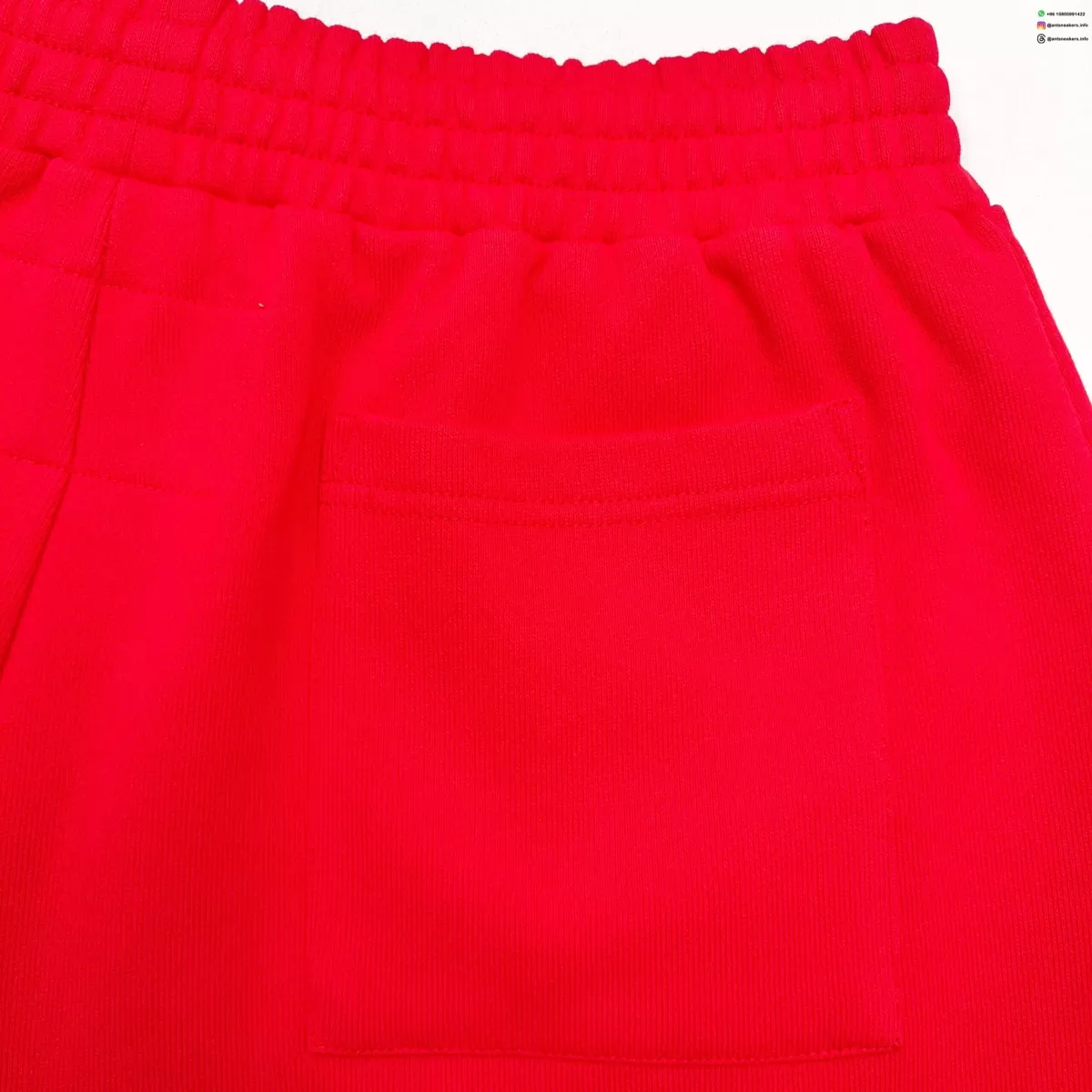 Sp5der Red Rhinestone Shorts | 450g Heavy Fleece Streetwear | Summer 2025 Collection