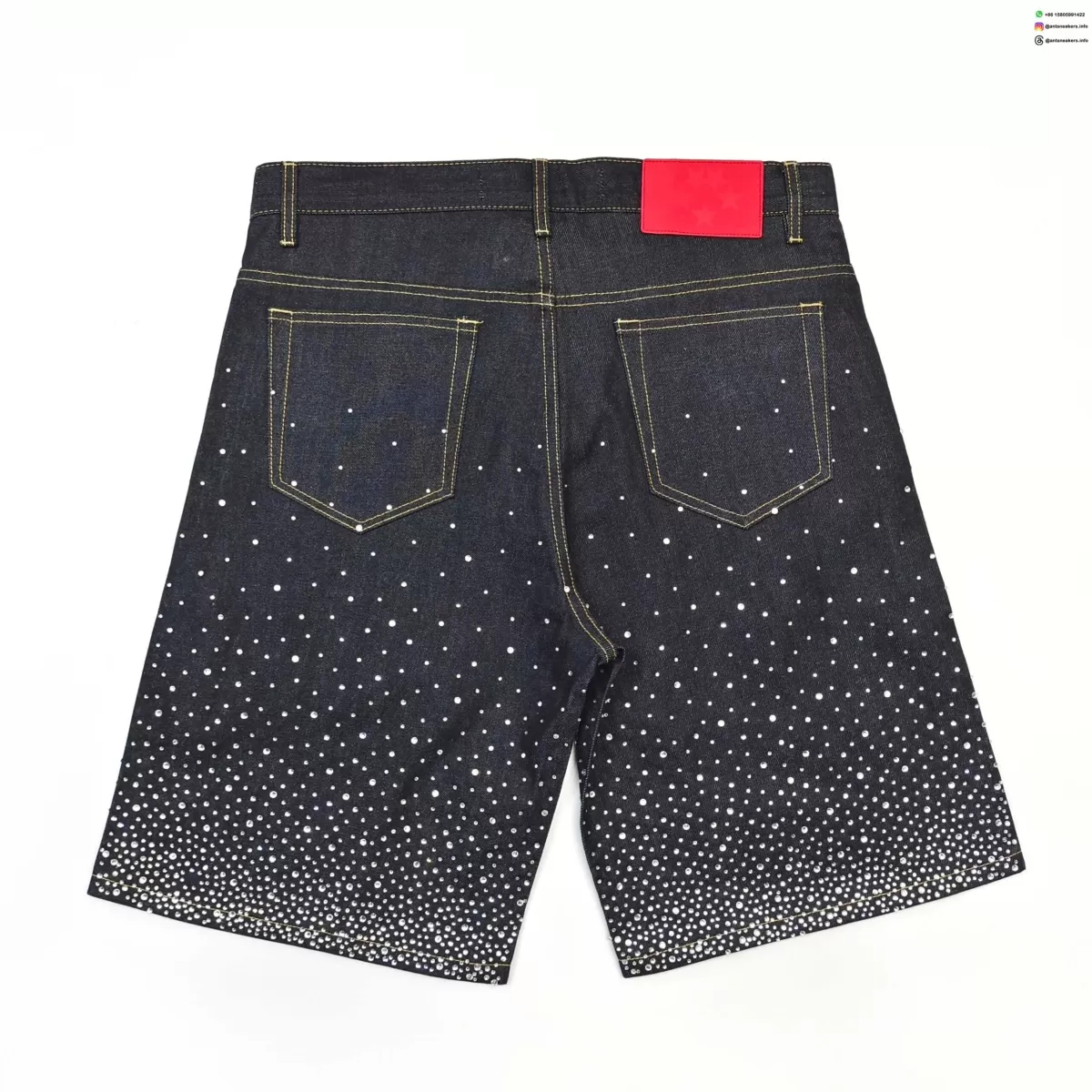 Sp5der Rhinestone Denim Shorts | Luxury Streetwear Crystal Embellished Jeans | Summer 2025 Collection