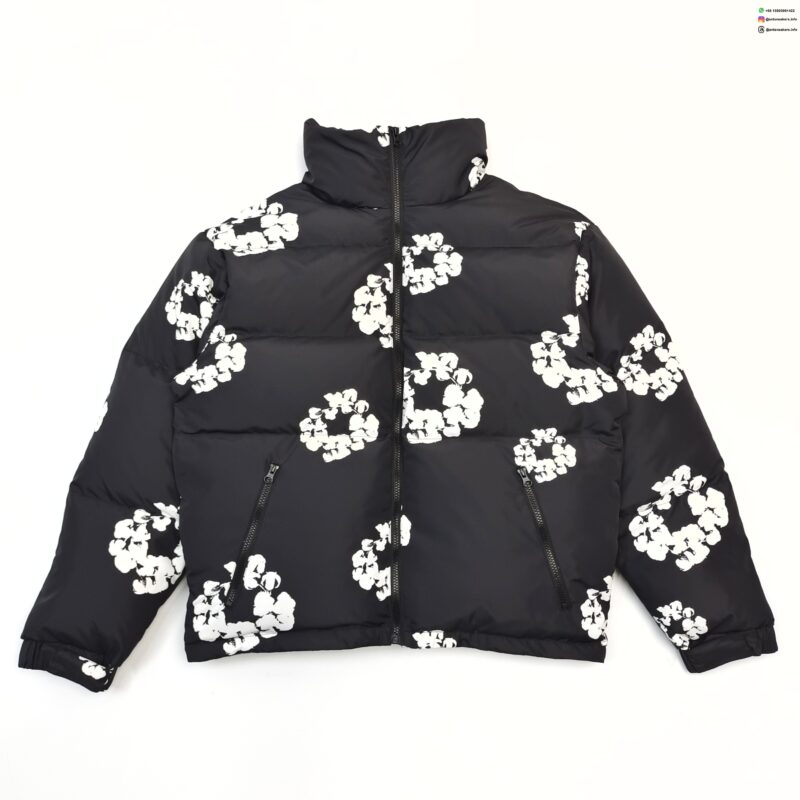DENIM TEARS Black Floral Down Jacket | 450G 90 Goose Down Fill