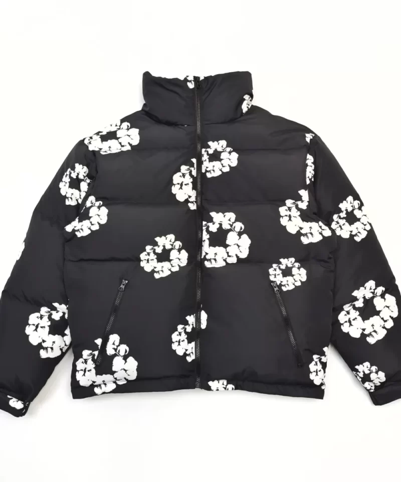 DENIM TEARS Black Floral Down Jacket | 450G 90 Goose Down Fill