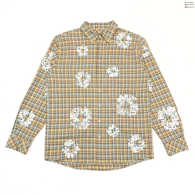 Denim Tears Checkered Flower Print Shirt – 210g Bamboo Plaid Long Sleeve Shirt