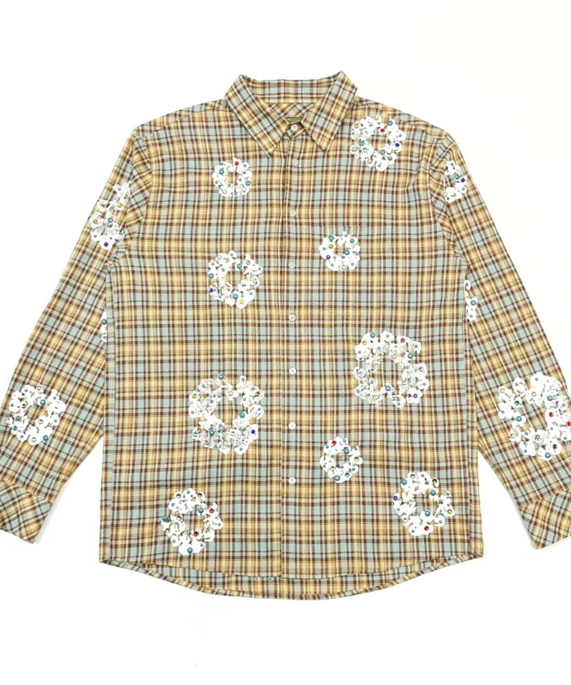 Denim Tears Checkered Flower Print Shirt – 210g Bamboo Plaid Long Sleeve Shirt