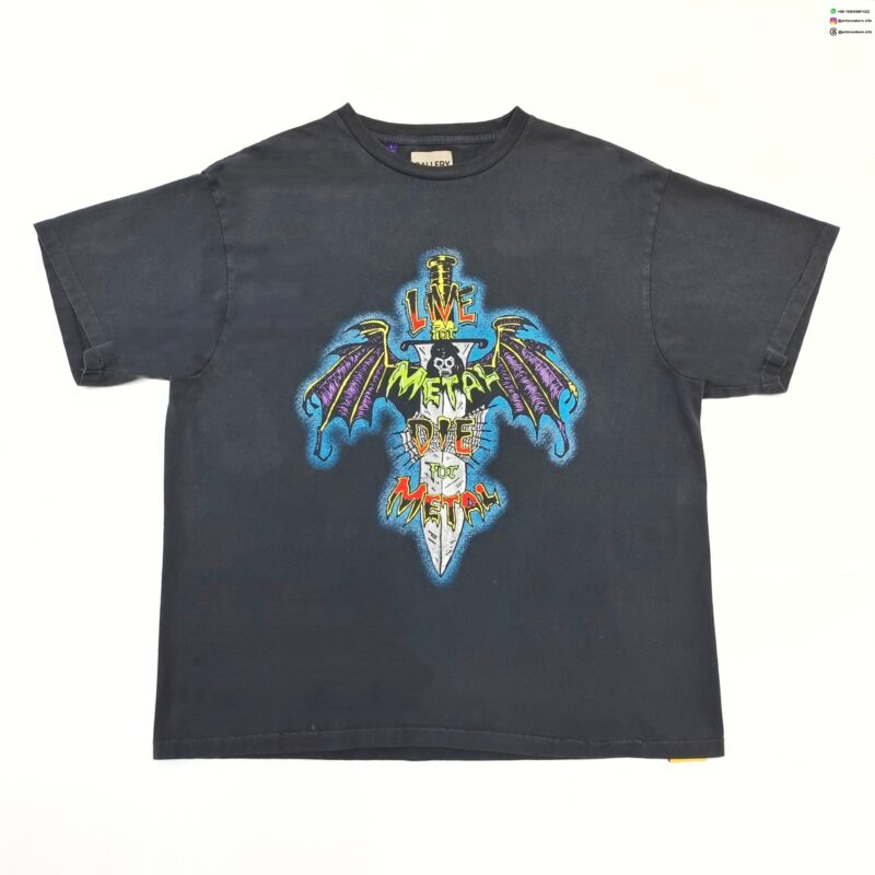 GALLERY DEPT Cross Sword Black Tee – 230g Seamless Vintage-Wash Graphic T-Shirt