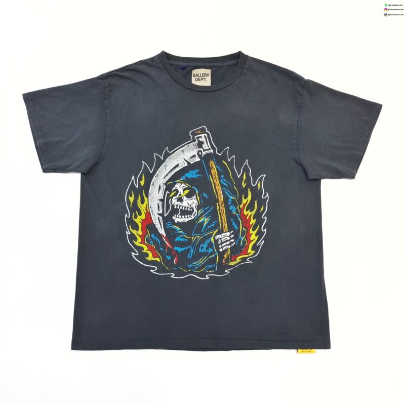 GALLERY DEPT Grim Reaper Black Tee – 230g Seamless Vintage-Wash Graphic T-Shirt