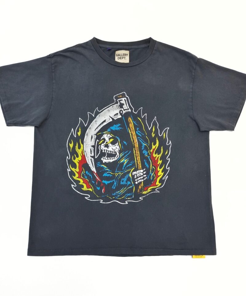 GALLERY DEPT Grim Reaper Black Tee – 230g Seamless Vintage-Wash Graphic T-Shirt