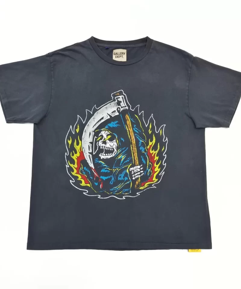 GALLERY DEPT Grim Reaper Black Tee - 230g Seamless Vintage-Wash Graphic T-Shirt