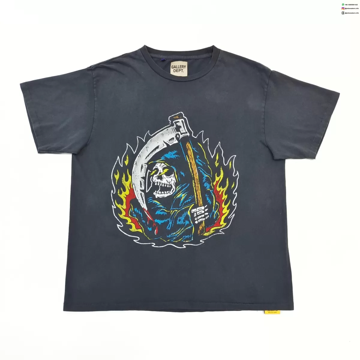 GALLERY DEPT Grim Reaper Black Tee - 230g Seamless Vintage-Wash Graphic T-Shirt