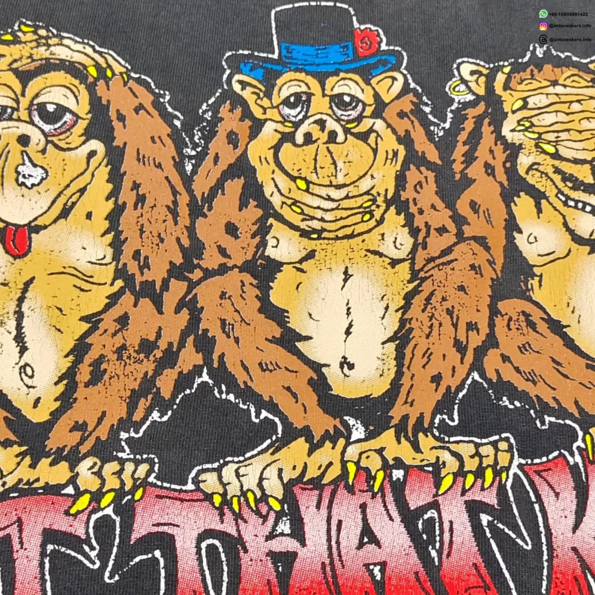 GALLERY DEPT Three Monkeys Black Tee - 230g Vintage Washed Seamless Cotton T-Shirt
