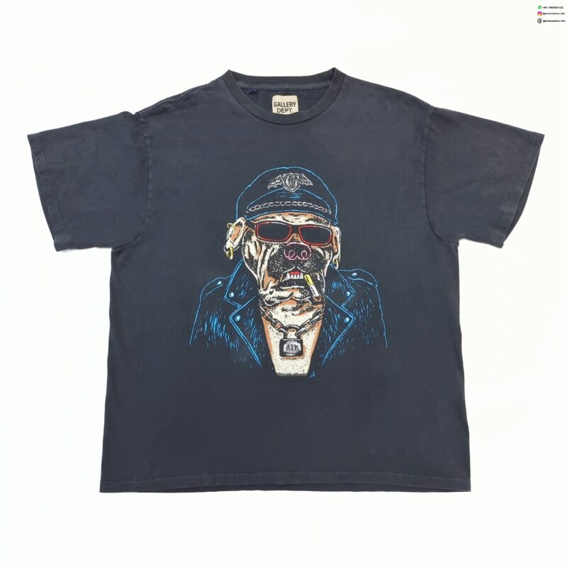 GALLERY DEPT Uniform Dog Black Tee – Vintage Washed 230g Seamless Cotton Graphic T-Shirt