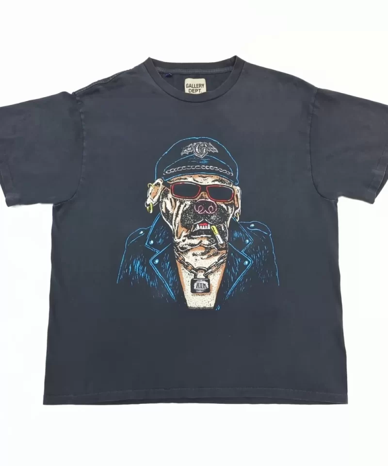 GALLERY DEPT Uniform Dog Black Tee - Vintage Washed 230g Seamless Cotton Graphic T-Shirt