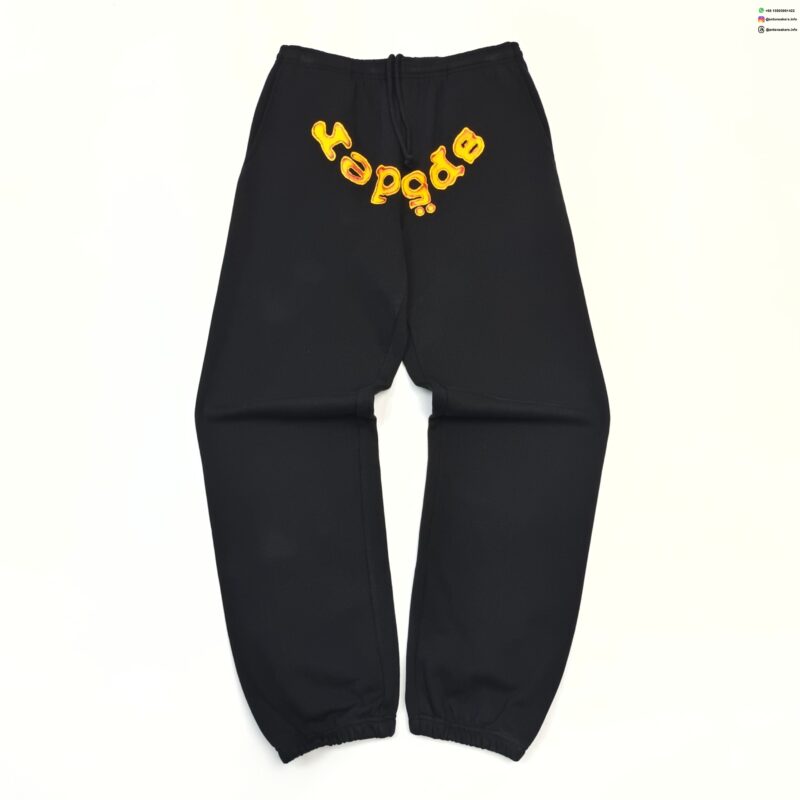 Sp5der Black Pumpkin Letter Sweatpants – Heavyweight 450G Fleece Joggers