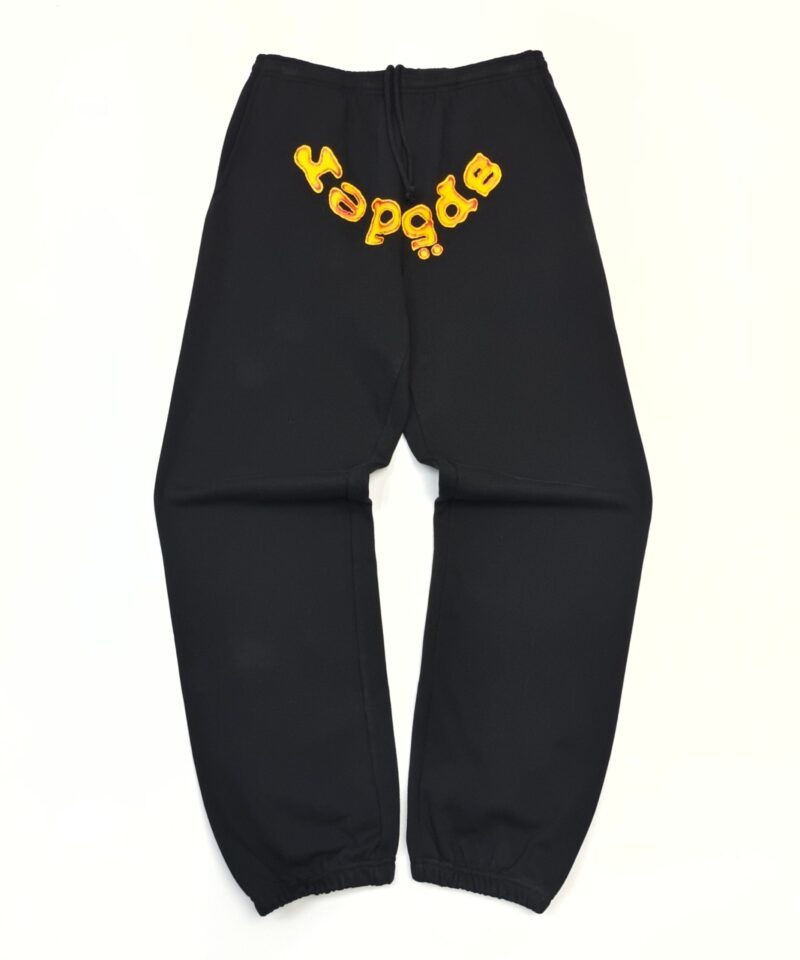 Sp5der Black Pumpkin Letter Sweatpants – Heavyweight 450G Fleece Joggers