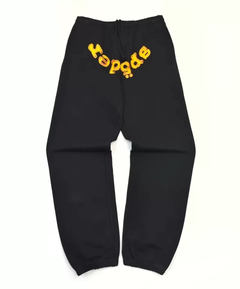 Sp5der Black Pumpkin Letter Sweatpants - Heavyweight 450G Fleece Joggers