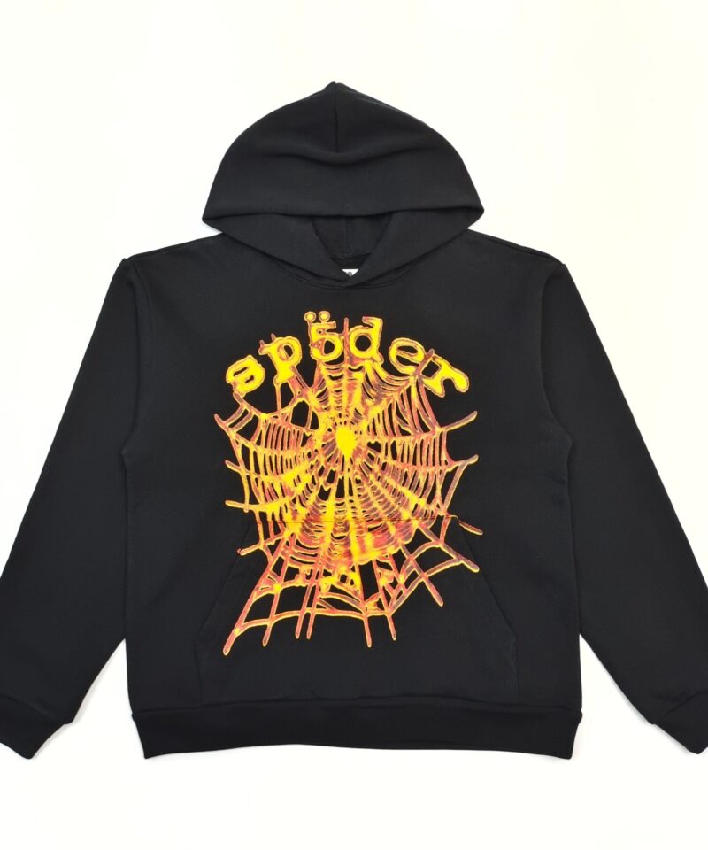 Sp5der Black Pumpkin Web Hoodie – 450G Thick Fleece Streetwear Pullover