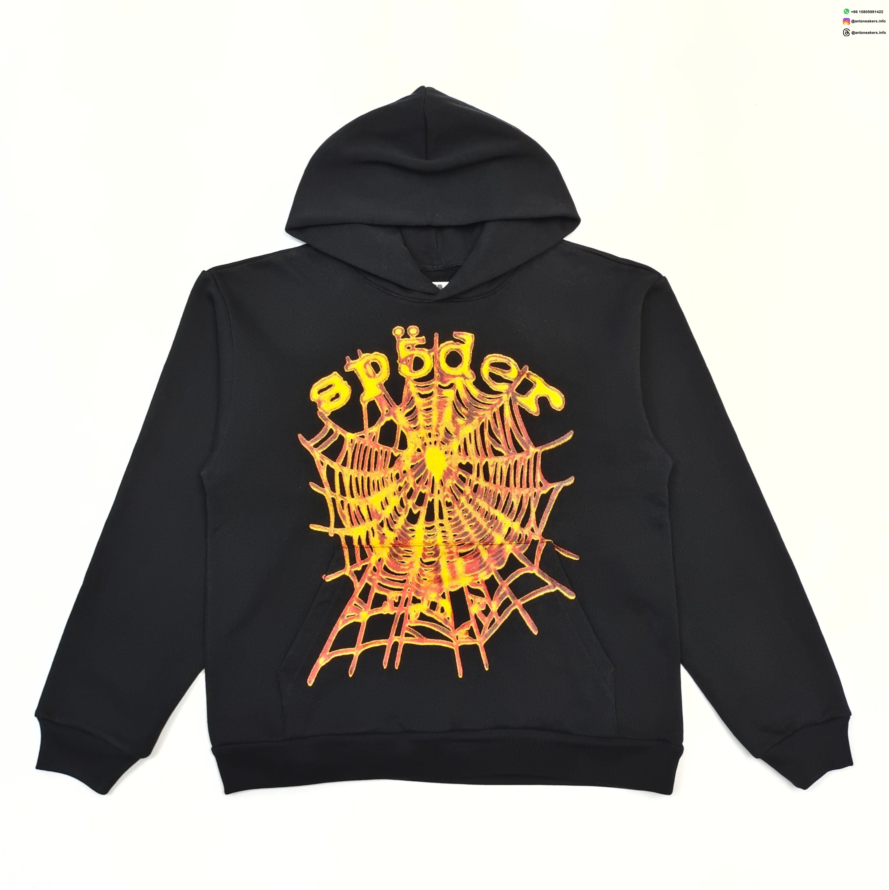 Sp5der Black Pumpkin Web Hoodie – 450G Thick Fleece Streetwear Pullover