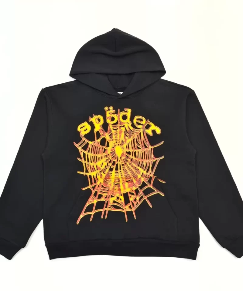Sp5der Black Pumpkin Web Hoodie - 450G Thick Fleece Streetwear Pullover