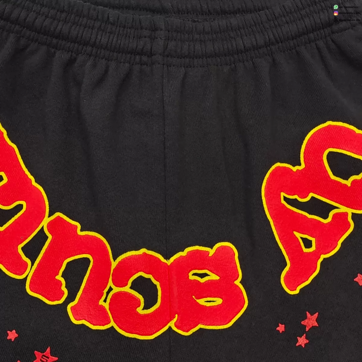 Sp5der Black Shorts With Red-Yellow Letter Graphic - Heavy Fleece Summer Shorts