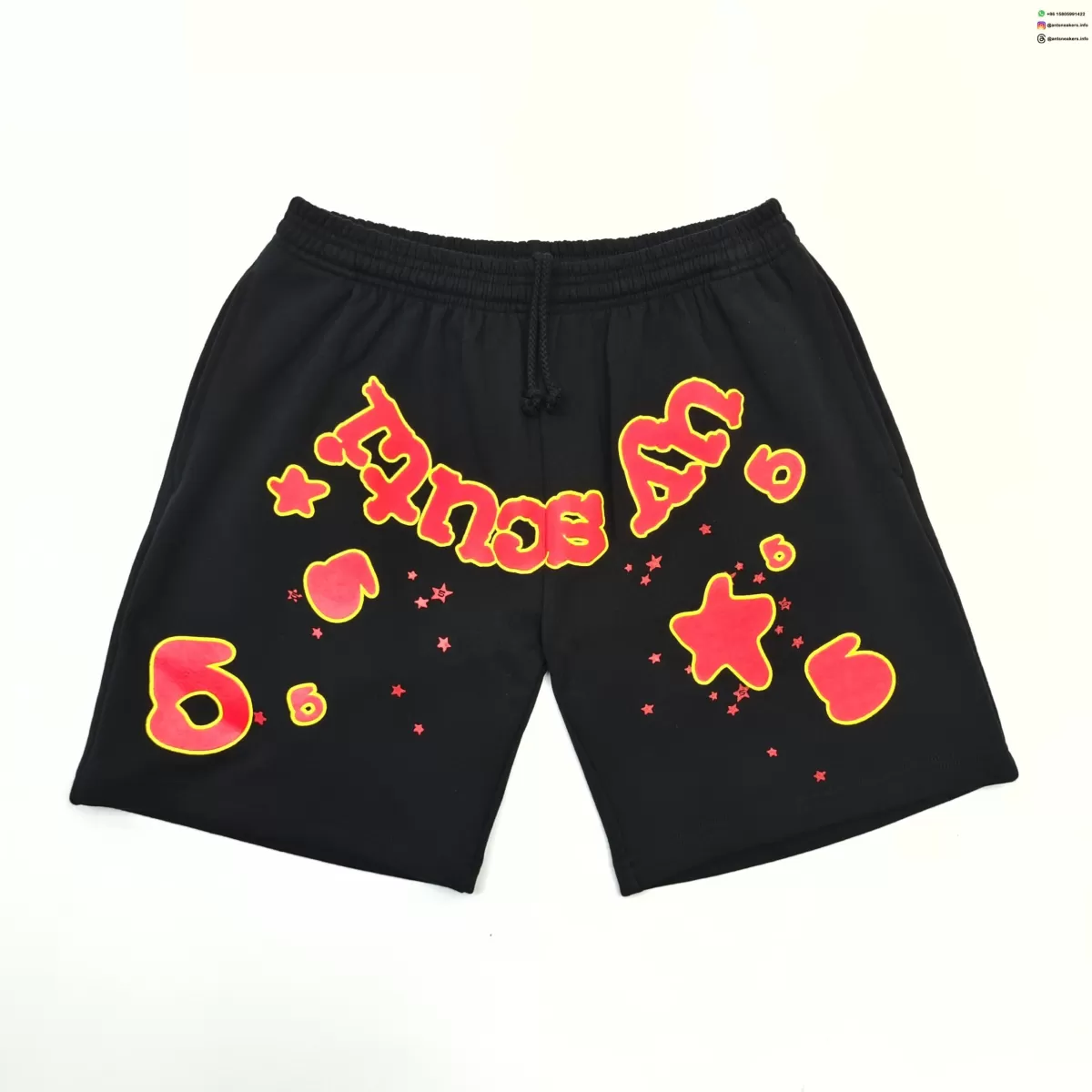 Sp5der Black Shorts With Red-Yellow Letter Graphic - Heavy Fleece Summer Shorts