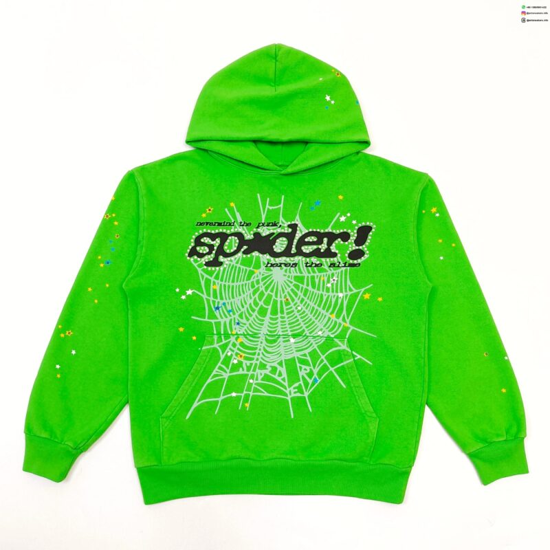 Sp5der Green Rhinestone V2 Hoodie | 420G Heavy Fleece