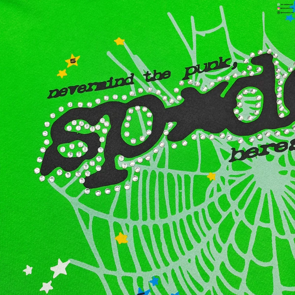 Sp5der Green Rhinestone V2 Hoodie | 420G Heavy Fleece